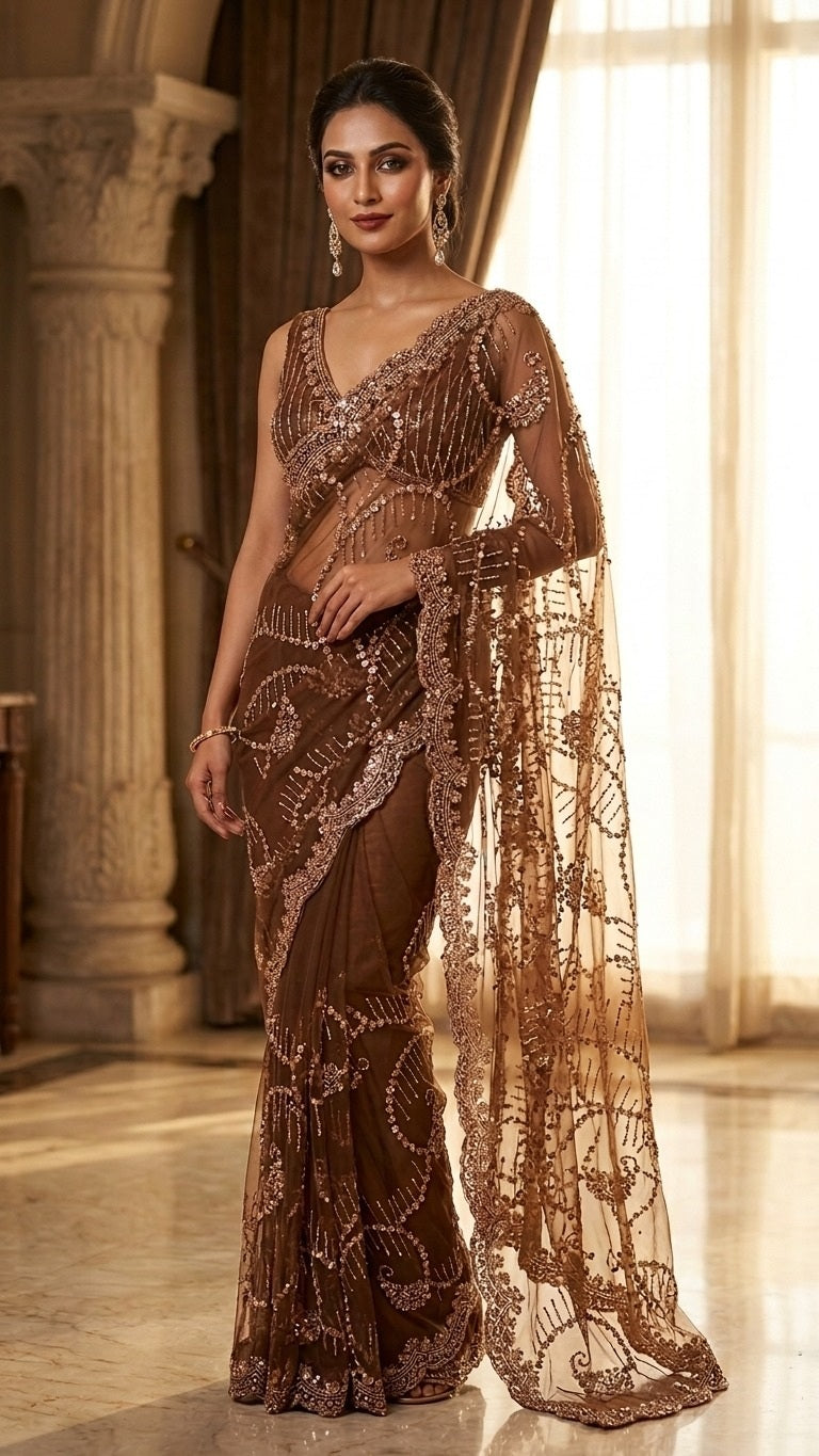 Heavy Embroidered Designer Saree with Embroidered Blouse Fabric