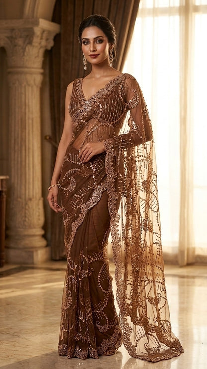 Heavy Embroidered Designer Saree with Embroidered Blouse Fabric