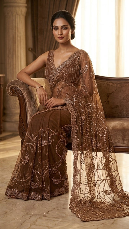 Heavy Embroidered Designer Saree with Embroidered Blouse Fabric