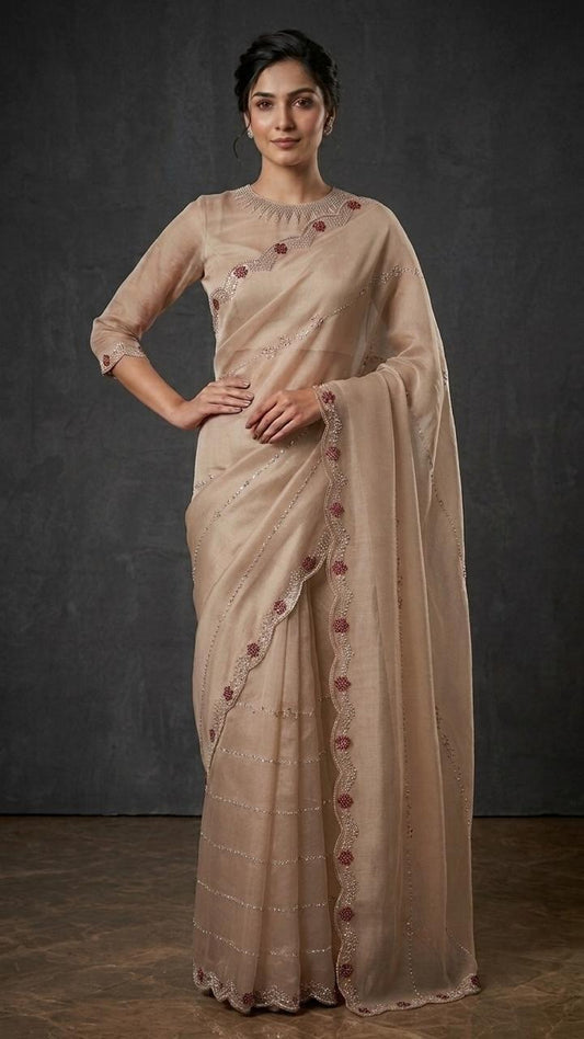 Royal Premium Embroidered Silk Saree with Embroidered Blouse Fabric