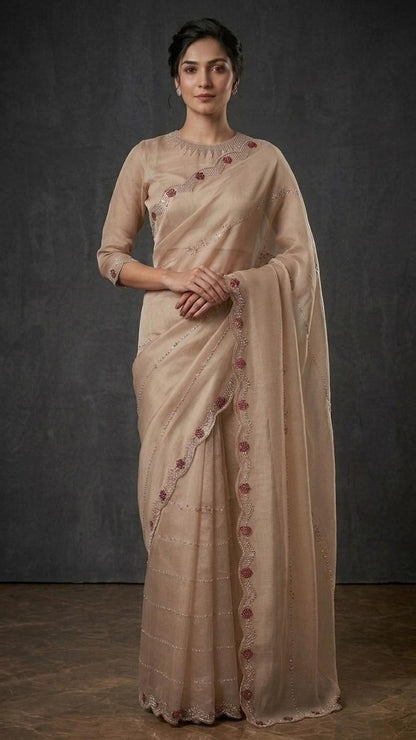 Royal Premium Embroidered Silk Saree with Embroidered Blouse Fabric