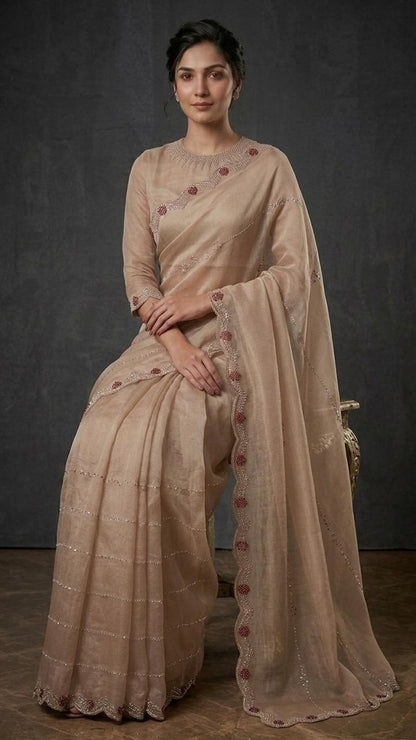 Royal Premium Embroidered Silk Saree with Embroidered Blouse Fabric