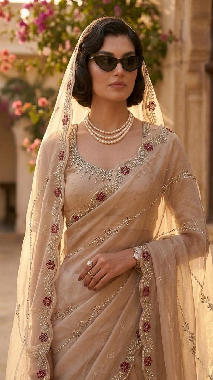 Royal Premium Embroidered Silk Saree with Embroidered Blouse Fabric