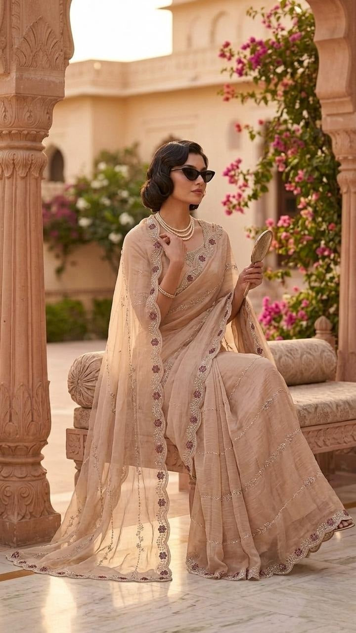 Royal Premium Embroidered Silk Saree with Embroidered Blouse Fabric