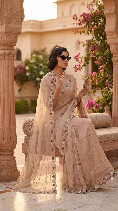 Royal Premium Embroidered Silk Saree with Embroidered Blouse Fabric