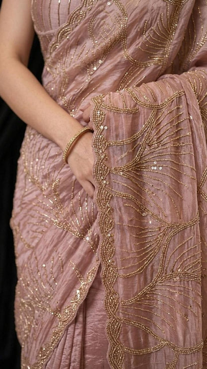 Peach Beauty Heavy Embroidered Saree with Embroidered Blouse Fabric