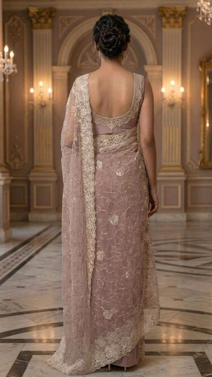 Lavender Luxe Designer Saree with Embroidered Blouse Fabric