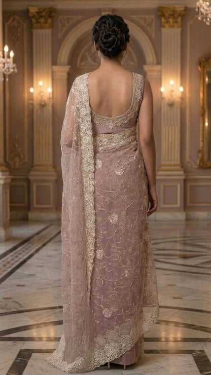 Lavender Luxe Designer Saree with Embroidered Blouse Fabric