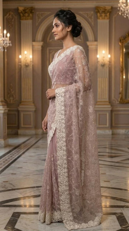 Lavender Luxe Designer Saree with Embroidered Blouse Fabric