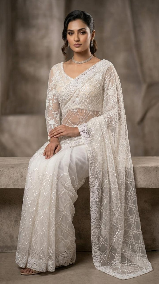 Royal Luxe Heavy Embroidered Saree with Embroidered Stitched Blouse
