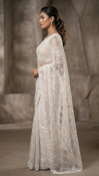 Royal Luxe Heavy Embroidered Saree with Embroidered Stitched Blouse