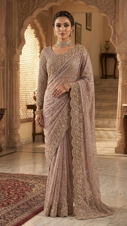 Premium Radiance Heavy Embroidered Saree with Embroidered Stitched Blouse