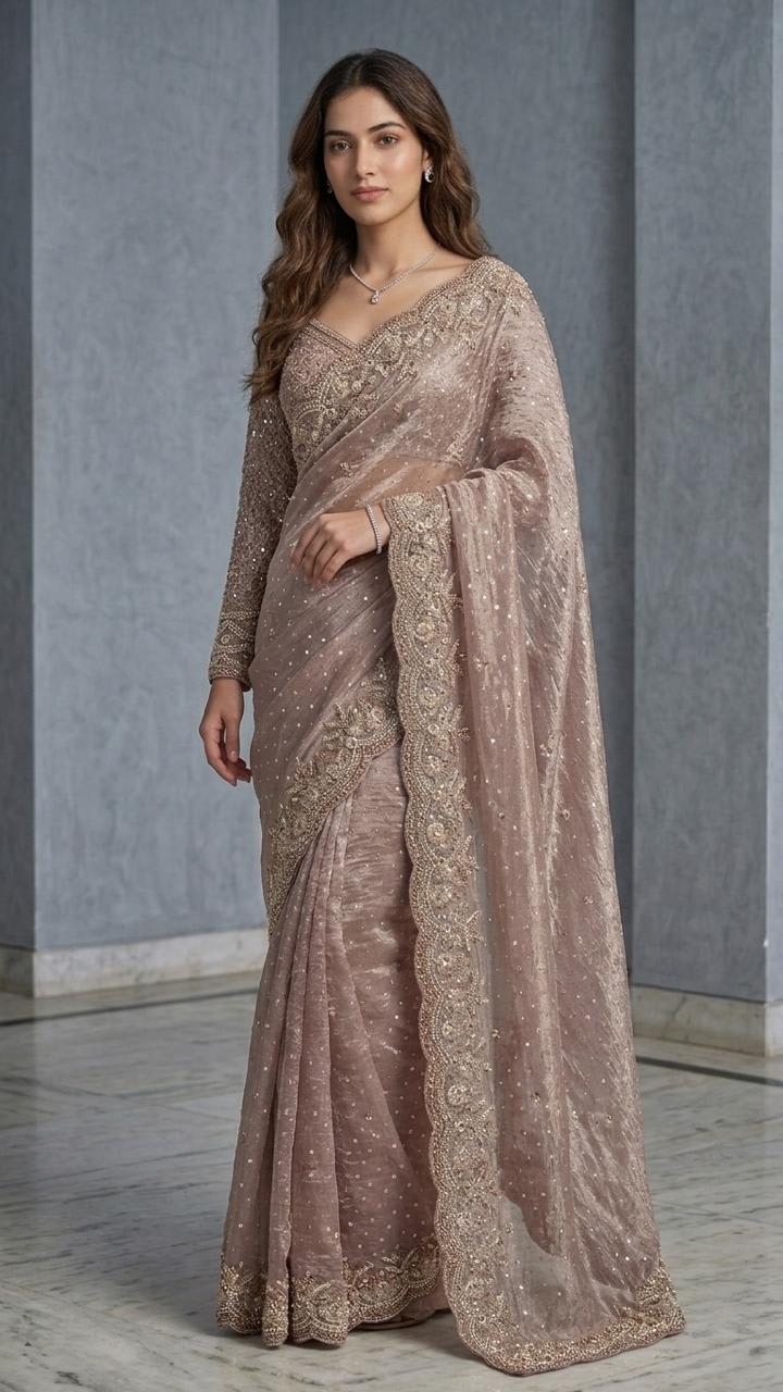 Premium Radiance Heavy Embroidered Saree with Embroidered Stitched Blouse