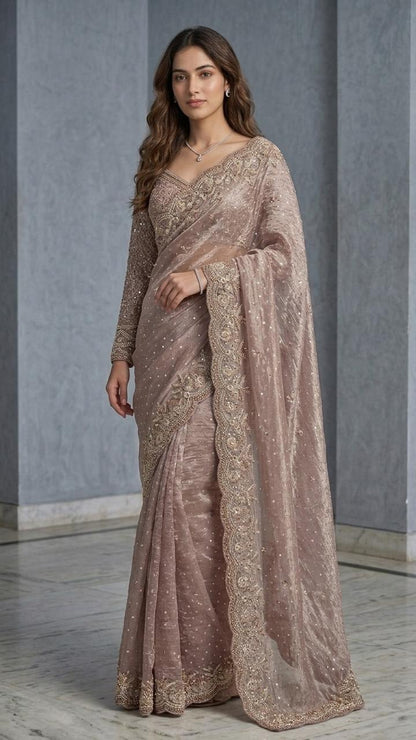 Premium Radiance Heavy Embroidered Saree with Embroidered Stitched Blouse