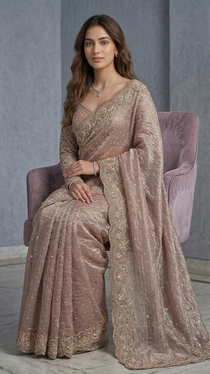 Premium Radiance Heavy Embroidered Saree with Embroidered Stitched Blouse