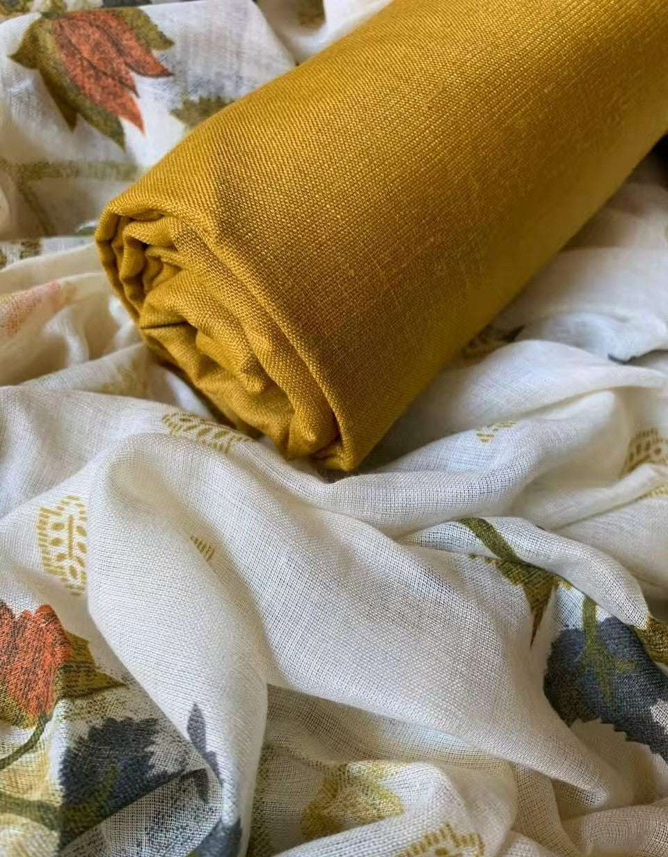 Mustard & Olive Botanical Unstitched Suit Set