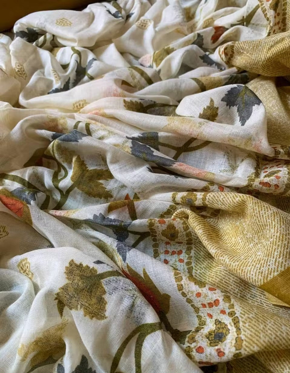 Mustard & Olive Botanical Unstitched Suit Set