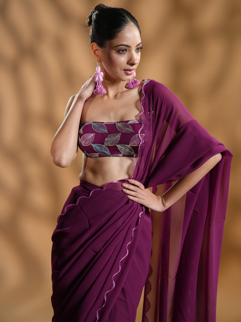 Graceful One-minute Saree with Intricately Embroidered Blouse Fabric