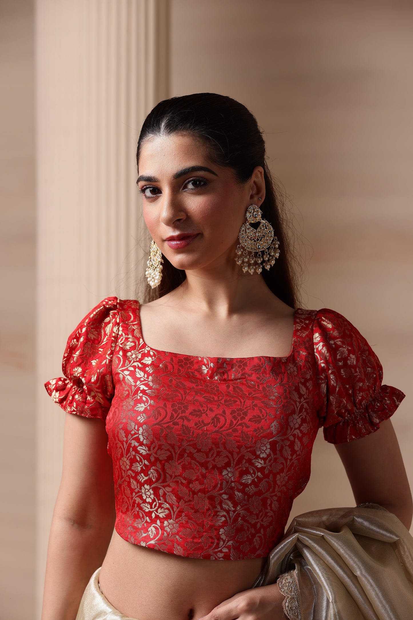 Enchanted Red Floral Brocade Blouse