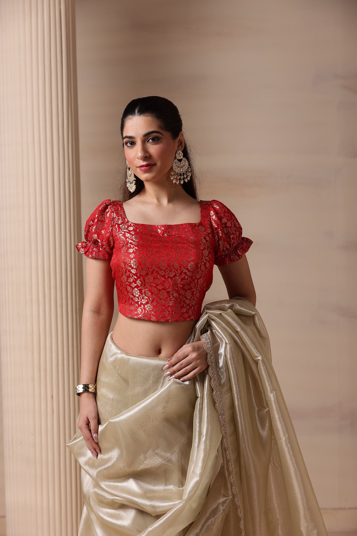 Enchanted Red Floral Brocade Blouse