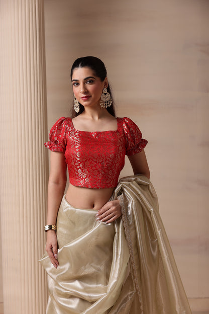 Enchanted Red Floral Brocade Blouse