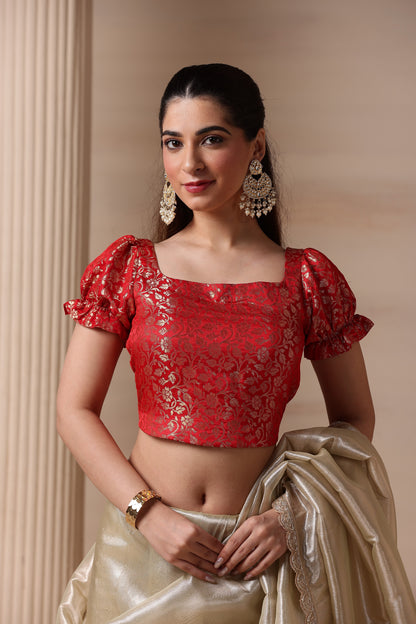 Enchanted Red Floral Brocade Blouse