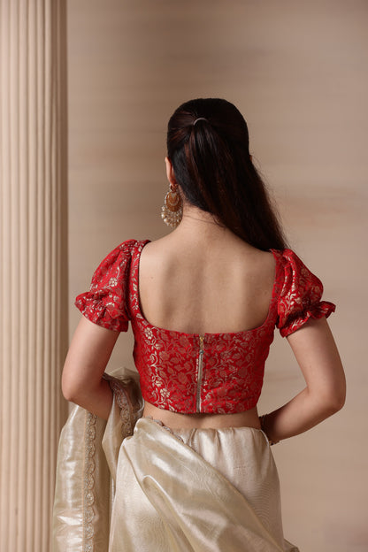 Enchanted Red Floral Brocade Blouse