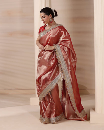 Dreamy Rose Gold Radiance Tissue Saree