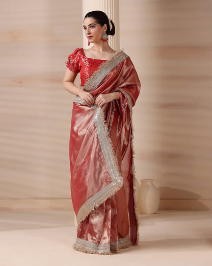 Dreamy Rose Gold Radiance Tissue Saree