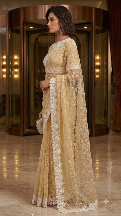Sunshine Luxe Designer Saree with Embroidered Blouse Fabric
