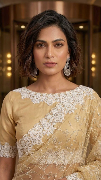 Sunshine Luxe Designer Saree with Embroidered Blouse Fabric