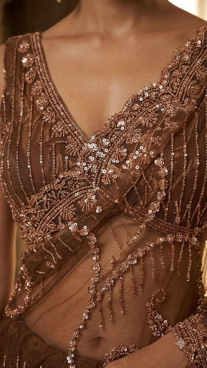 Heavy Embroidered Designer Saree with Embroidered Blouse Fabric