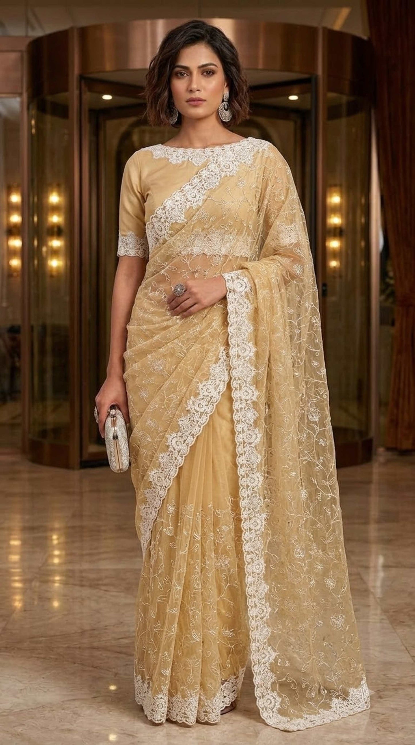 Sunshine Luxe Designer Saree with Embroidered Blouse Fabric
