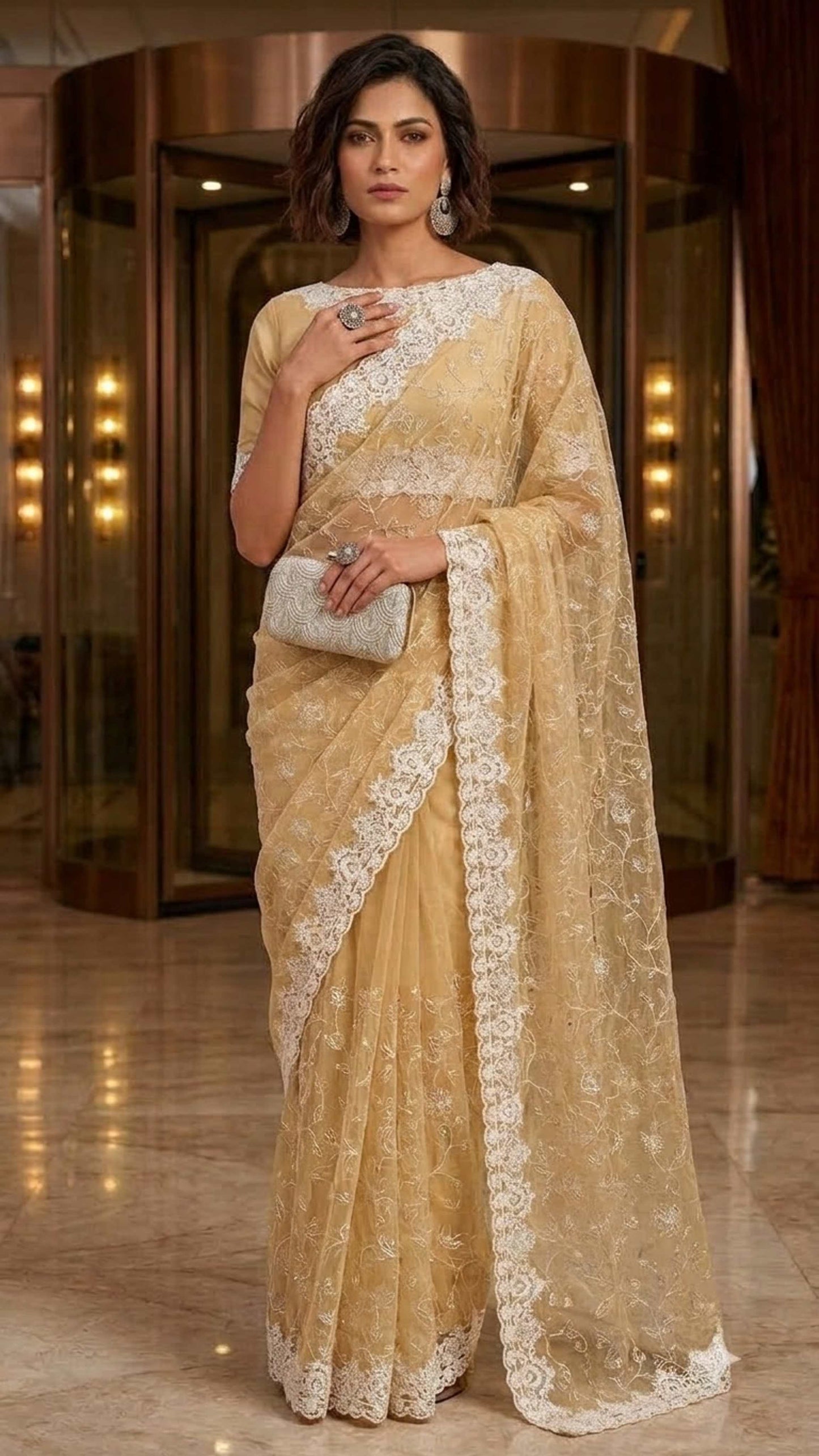 Sunshine Luxe Designer Saree with Embroidered Blouse Fabric