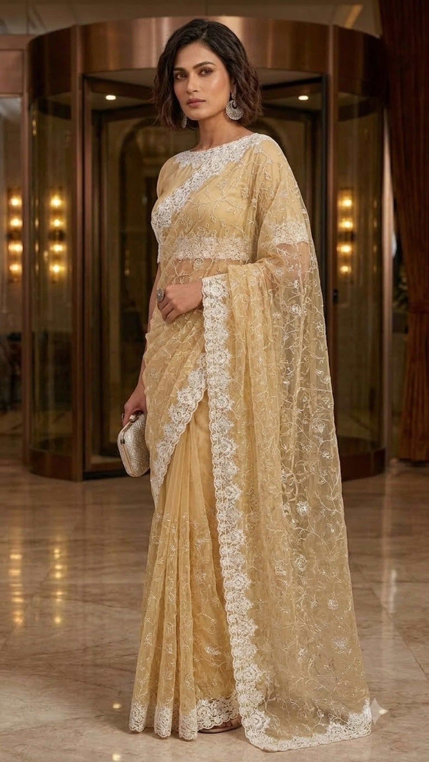 Sunshine Luxe Designer Saree with Embroidered Blouse Fabric