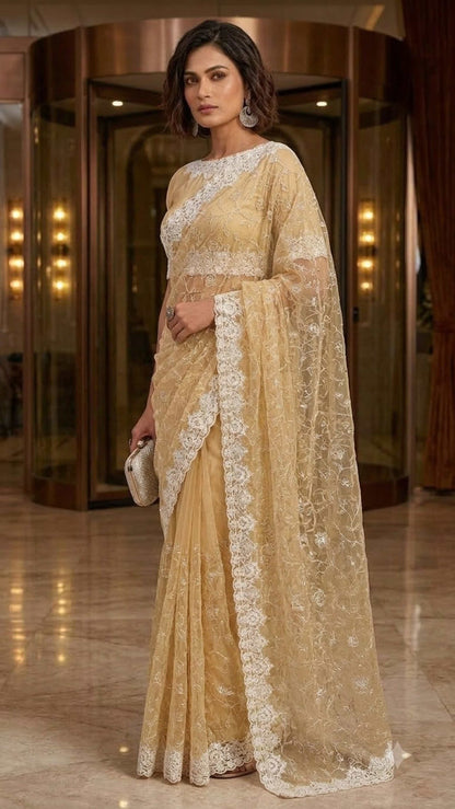 Sunshine Luxe Designer Saree with Embroidered Blouse Fabric