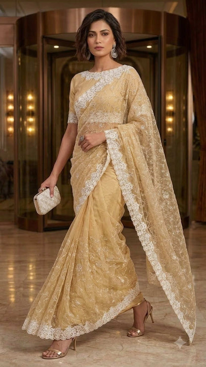 Sunshine Luxe Designer Saree with Embroidered Blouse Fabric