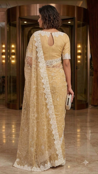 Sunshine Luxe Designer Saree with Embroidered Blouse Fabric
