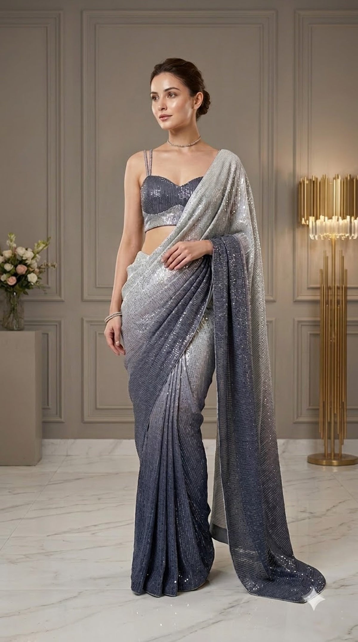 Ombre Sequinned Premium Saree