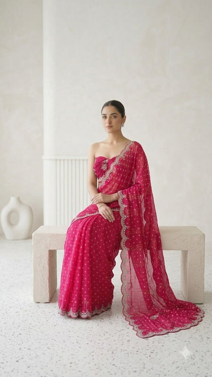Royal Pink Hand-Embroidered Luxe Saree