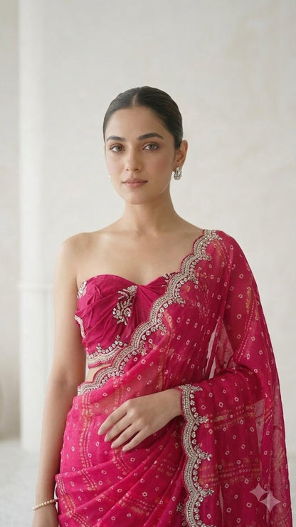 Royal Pink Hand-Embroidered Luxe Saree