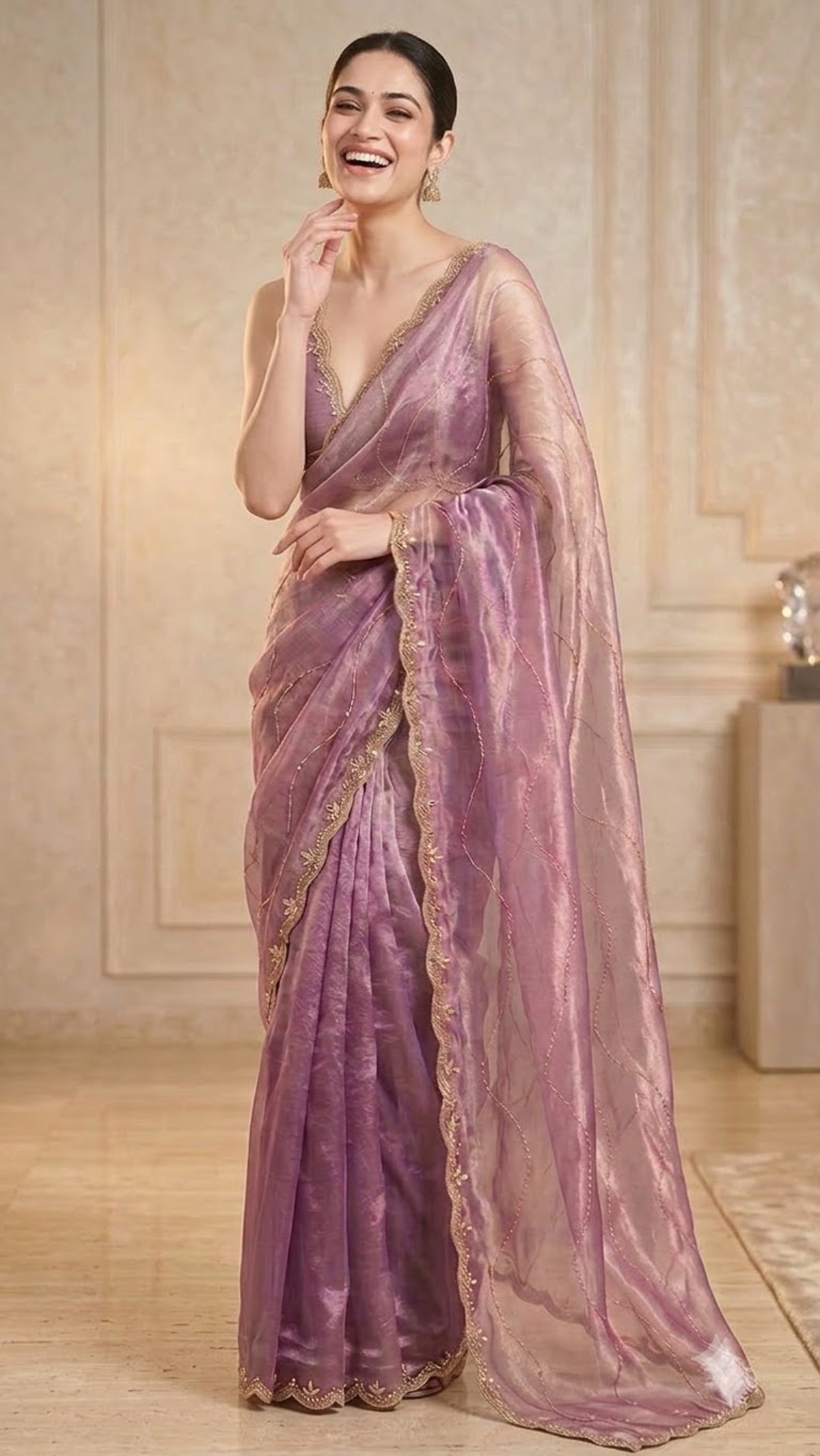 Lavender Luxe Hand-Embroidered Silk Saree