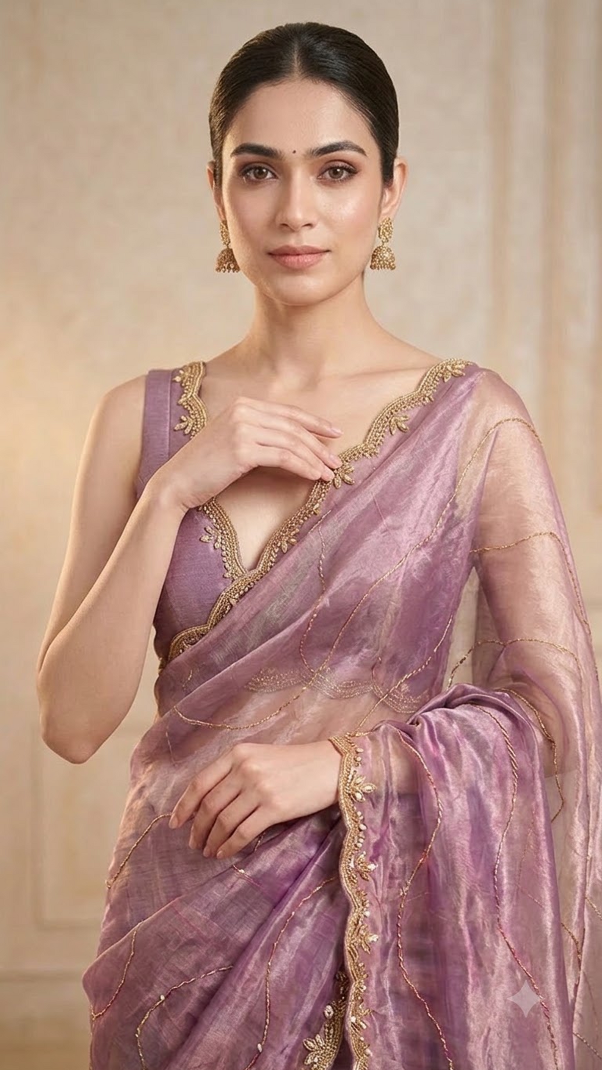Lavender Luxe Hand-Embroidered Silk Saree
