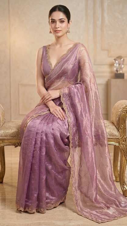 Lavender Luxe Hand-Embroidered Silk Saree