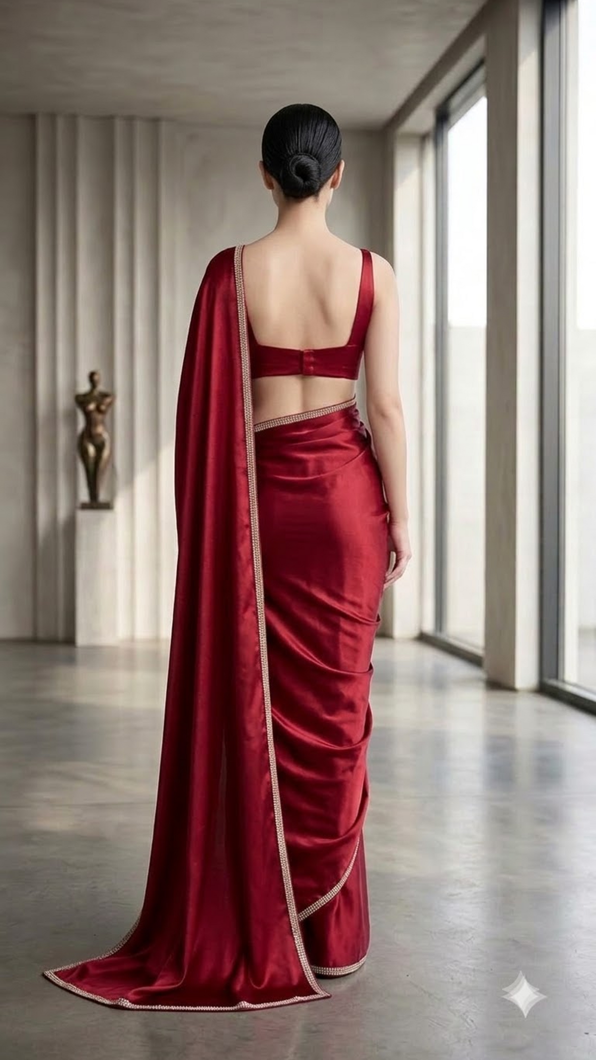 Crimson Crystal Luxe Satin Saree