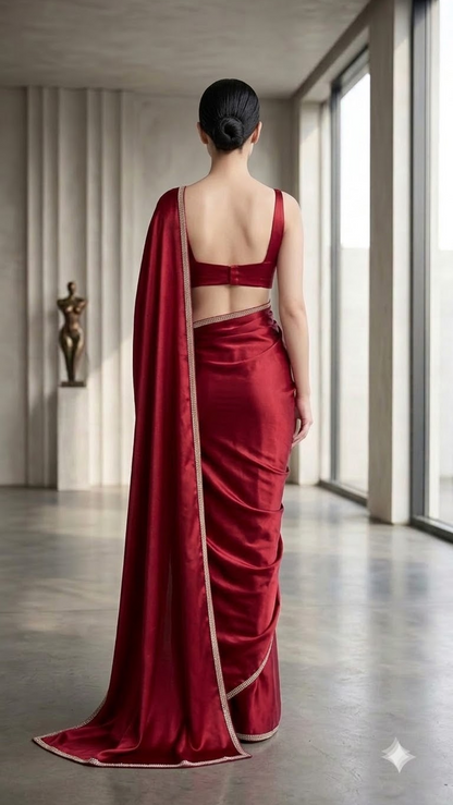 Crimson Crystal Luxe Satin Saree