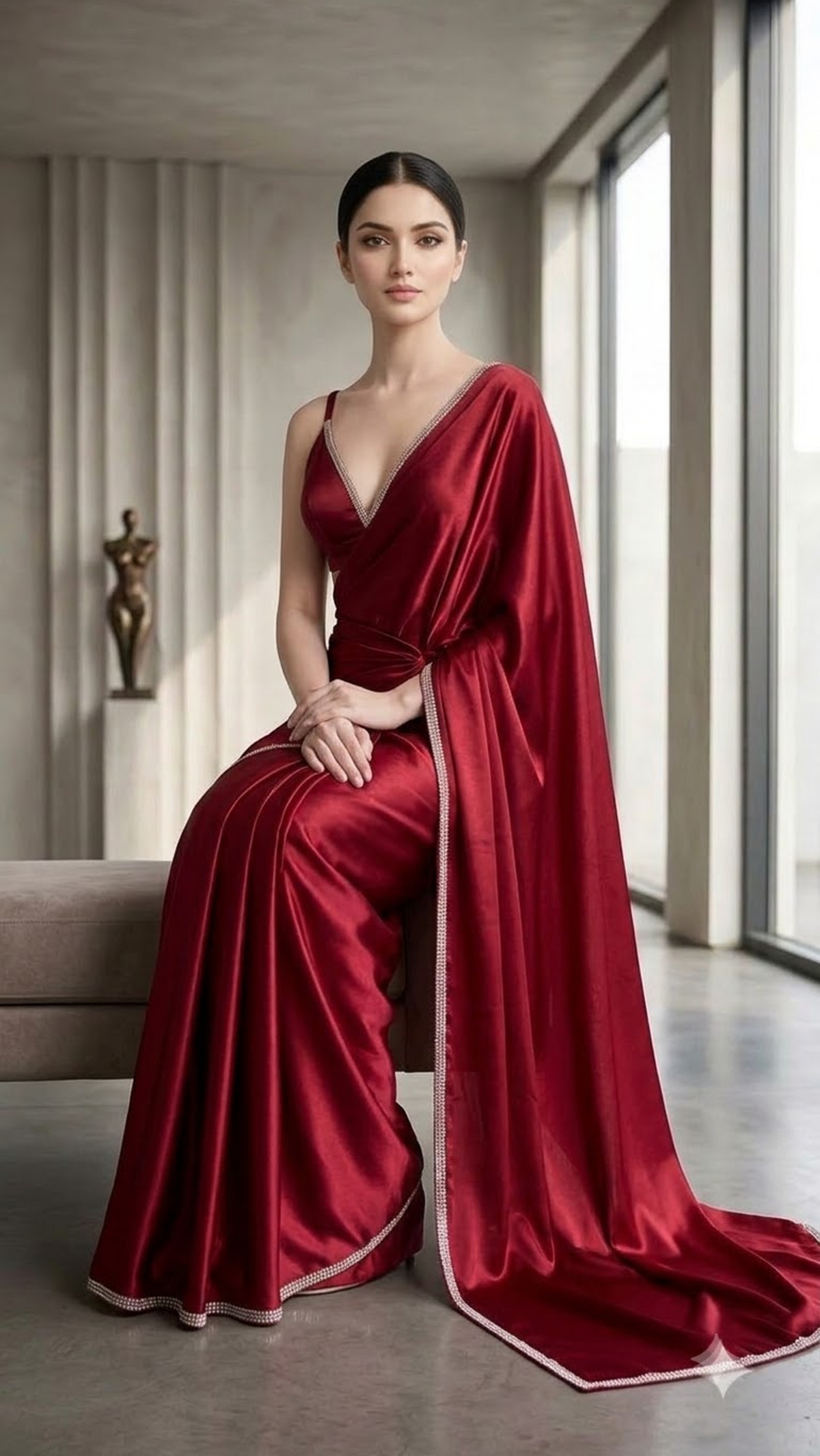 Crimson Crystal Luxe Satin Saree