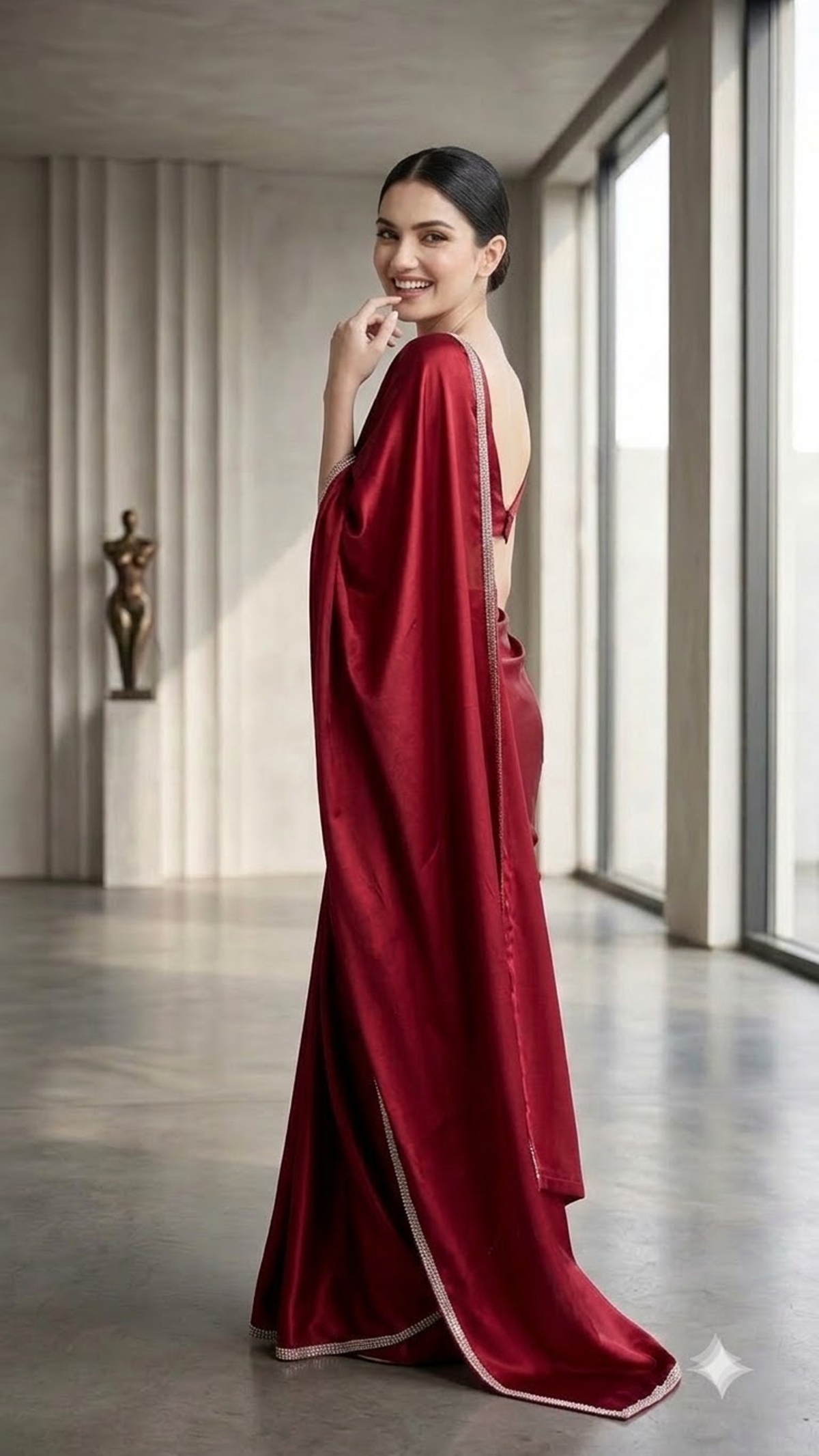 Crimson Crystal Luxe Satin Saree