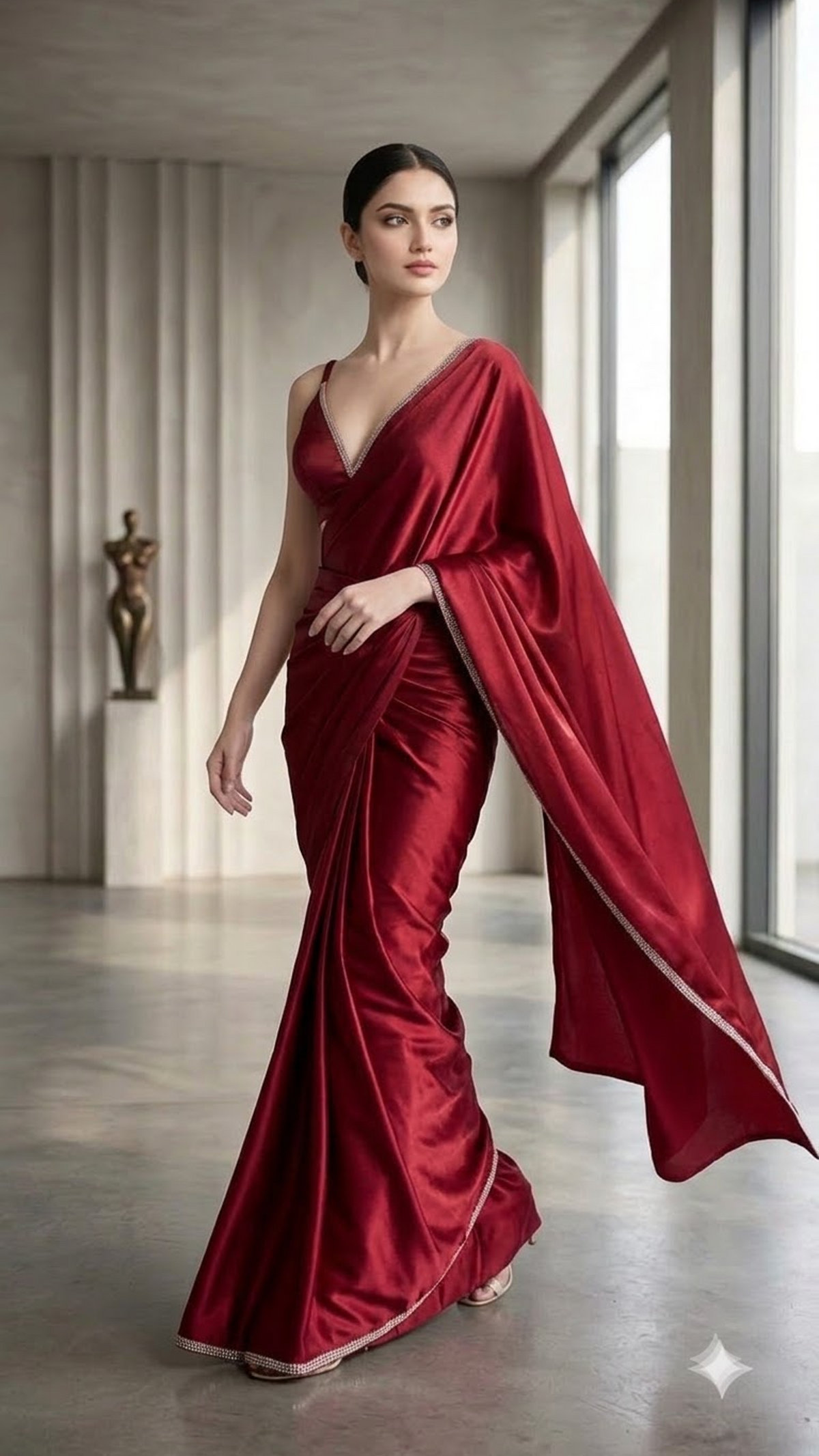 Crimson Crystal Luxe Satin Saree