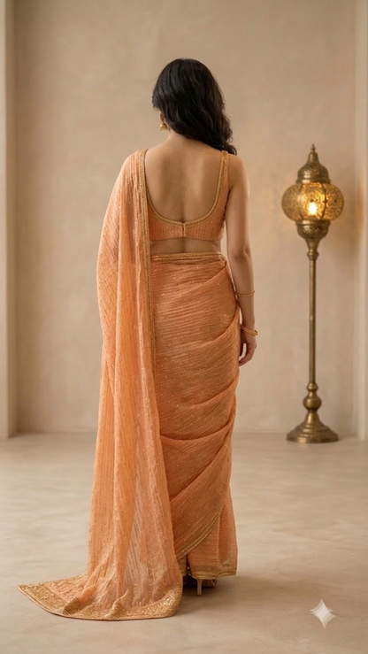 Royal Cringed Silk Butti Saree with Golden Embroidery